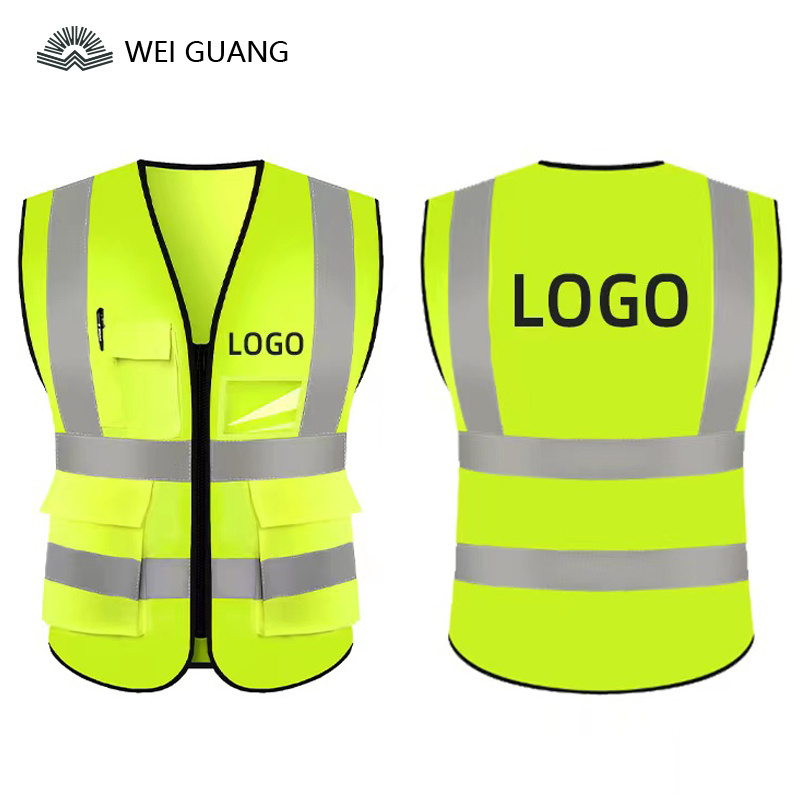 Wholesale Custom Logo Industrial Security Construction Work Safety Vest Reflective High Visibility Reflector Vest With Pockets