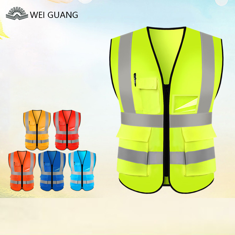 Wholesale Custom Logo Industrial Security Construction Work Safety Vest Reflective High Visibility Reflector Vest With Pockets