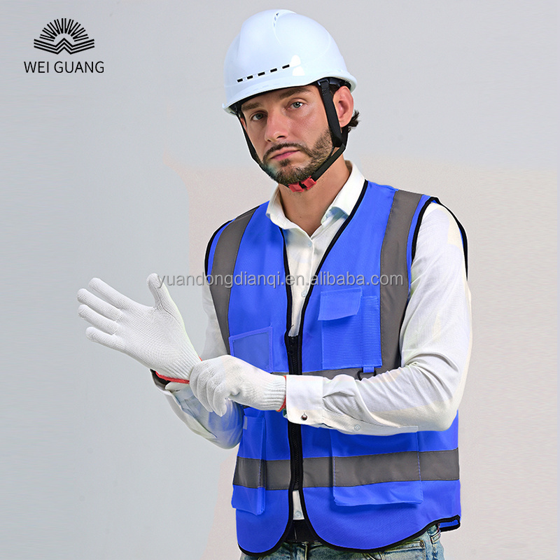 Wholesale High Visibility Security Work Reflective Vest Construction Polyester Fabric Safety Jacket LOGO Customized with Pockets