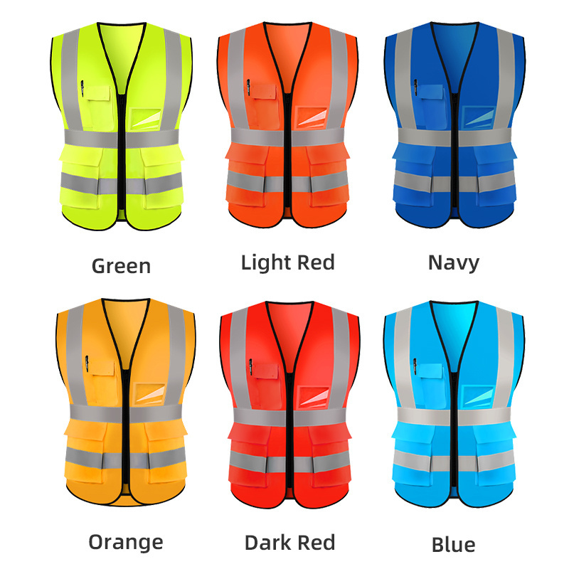 High Quality Green High Visibility Jacket Reflective Running Security Fluorescent Safety Vest Construction Vest with Pockets