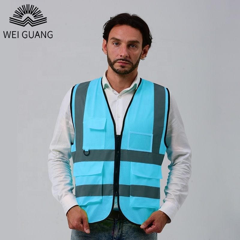 Wholesale CE Reflective Engineer Safety Vest Class 2 Motorbike Road Construction Logo Customized Reflect Jacket with Pockets