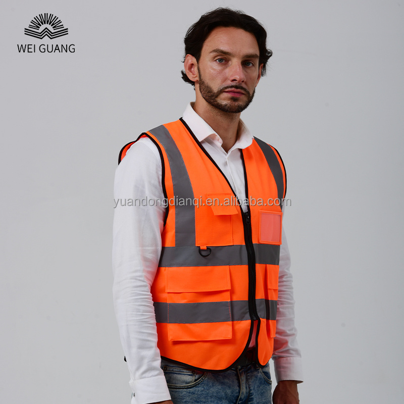 Wholesale Green Hi vis reflective Security Safety construction reflector Vest Custom LOGO Work Engineer Jacket with Multi pocket