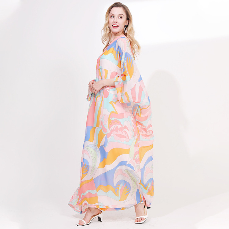 Wholesale 2020 Spring and Summer Thailand Seaside Vacation Beach Dress Loose Holiday Printing Long Sleeve Sunscreen Female Dress