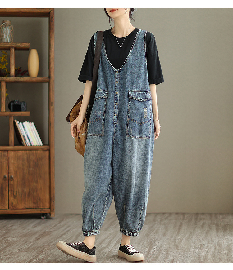 Boutique Wholesale 2024 Summer Loose Versatile Casual Slimming High Waist and Age Reducing Korean Denim Women's jumpsuit