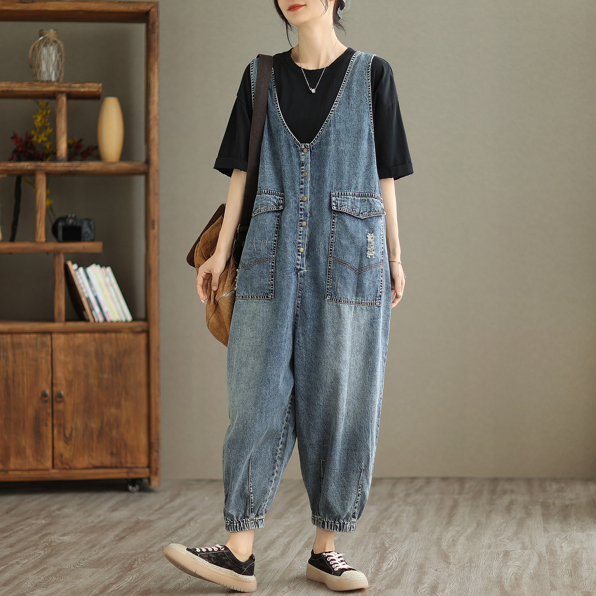 Boutique Wholesale 2024 Summer Loose Versatile Casual Slimming High Waist and Age Reducing Korean Denim Women's jumpsuit