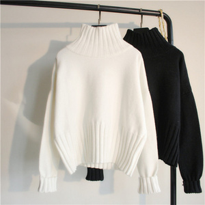 Wholesale 2021 Fall New Pullover Loose Half High Neck Black Long-sleeved Bottoming Shirt Lazy Style Short White Sweater