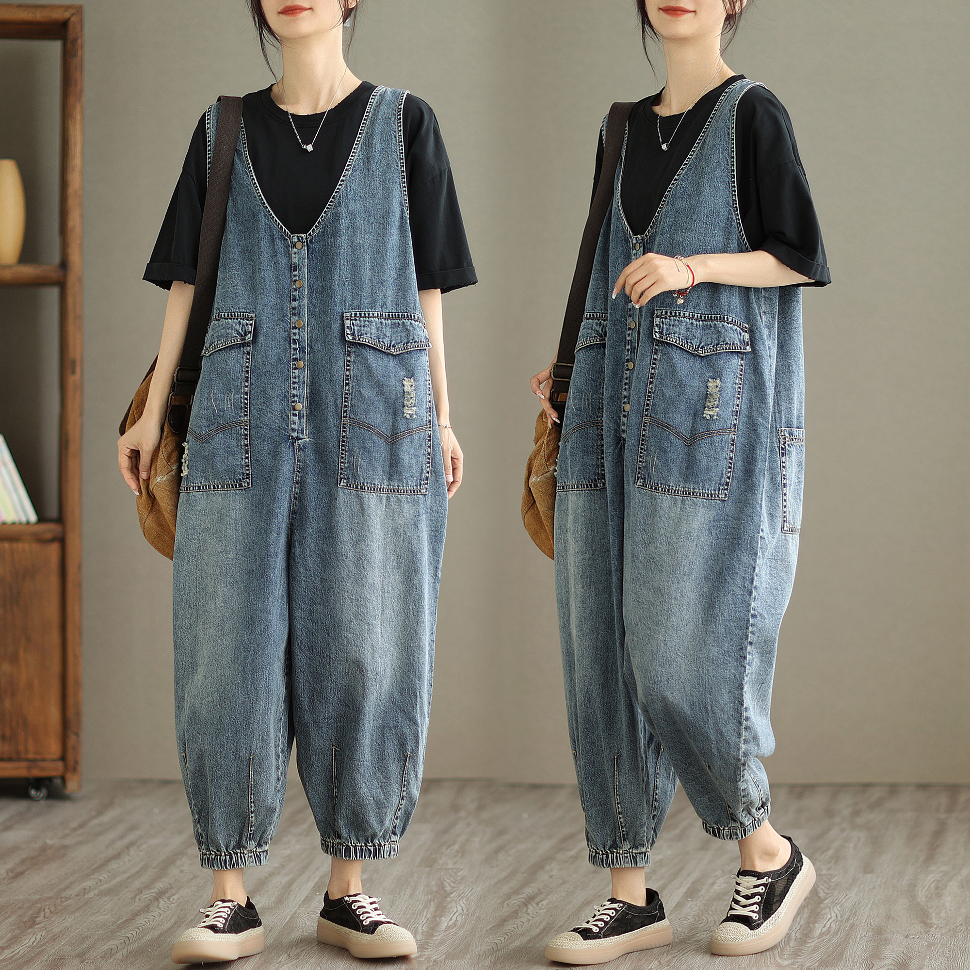 Boutique Wholesale 2024 Summer Loose Versatile Casual Slimming High Waist and Age Reducing Korean Denim Women's jumpsuit