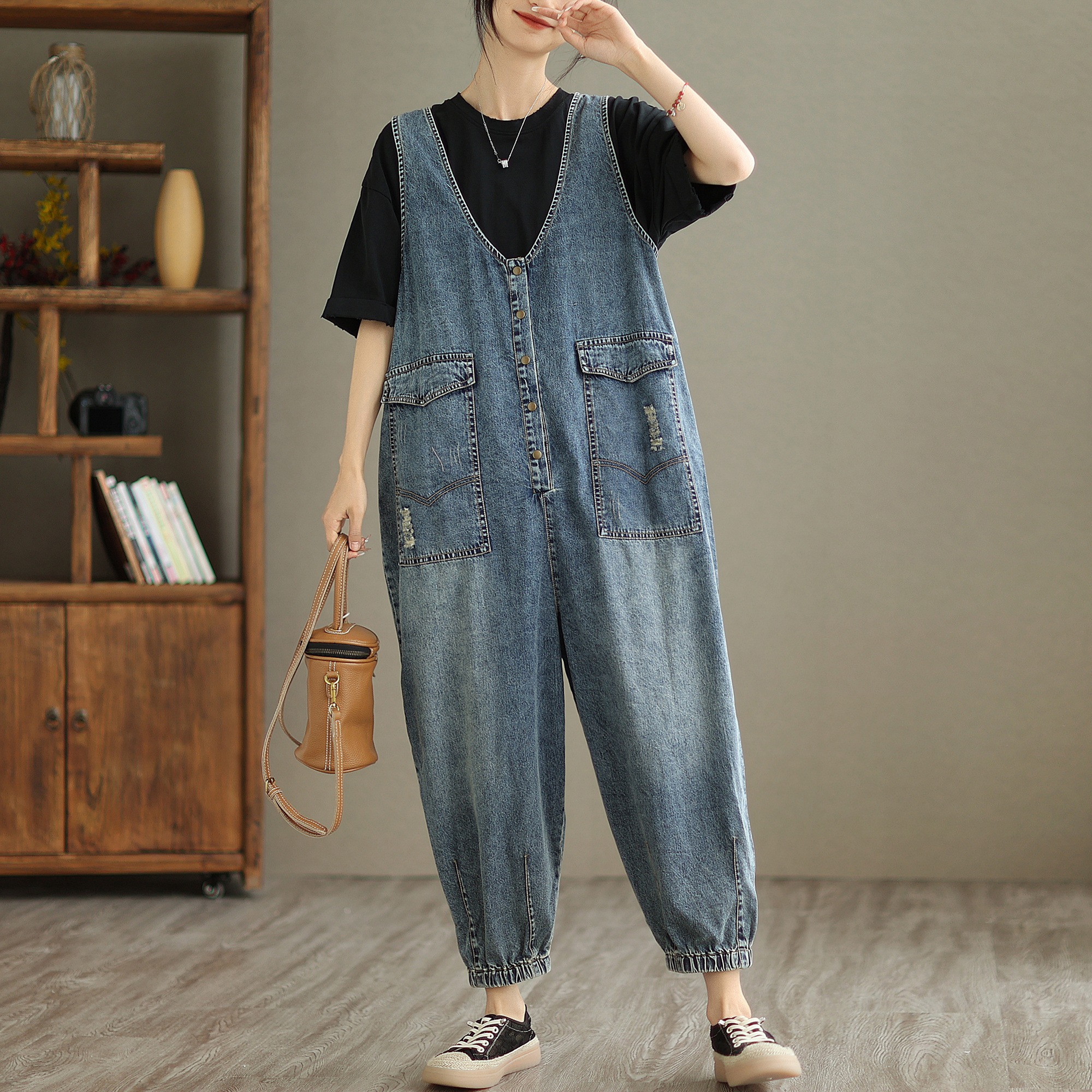 Boutique Wholesale 2024 Summer Loose Versatile Casual Slimming High Waist and Age Reducing Korean Denim Women's jumpsuit