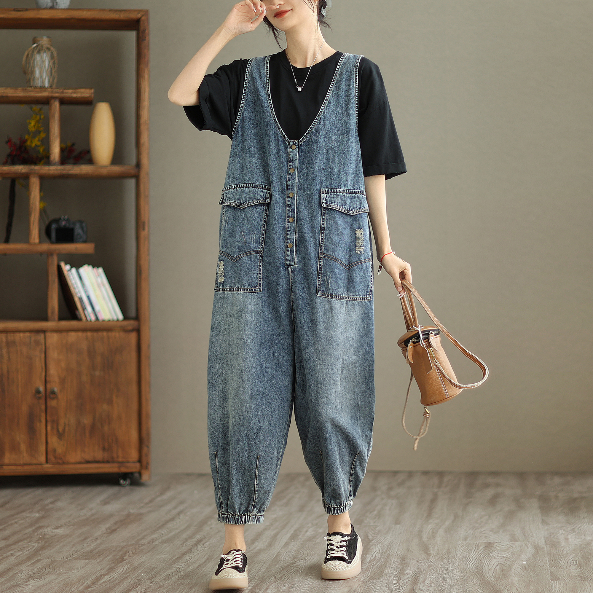 Boutique Wholesale 2024 Summer Loose Versatile Casual Slimming High Waist and Age Reducing Korean Denim Women's jumpsuit