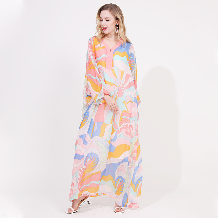 Wholesale 2020 Spring and Summer Thailand Seaside Vacation Beach Dress Loose Holiday Printing Long Sleeve Sunscreen Female Dress