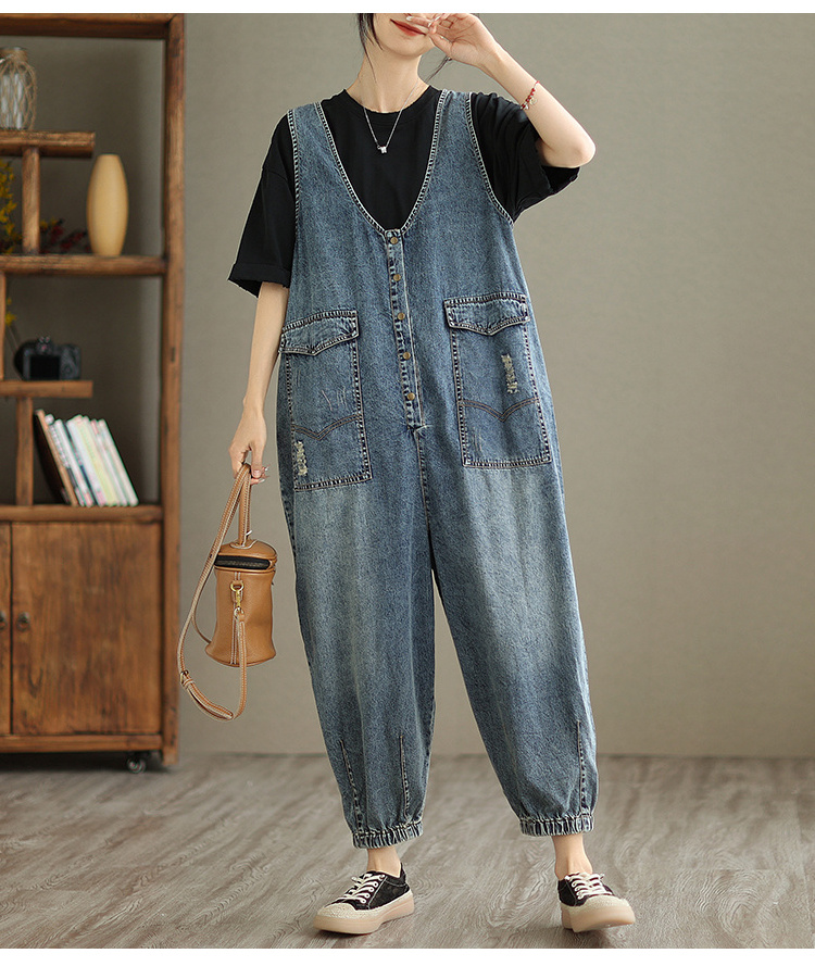 Boutique Wholesale 2024 Summer Loose Versatile Casual Slimming High Waist and Age Reducing Korean Denim Women's jumpsuit