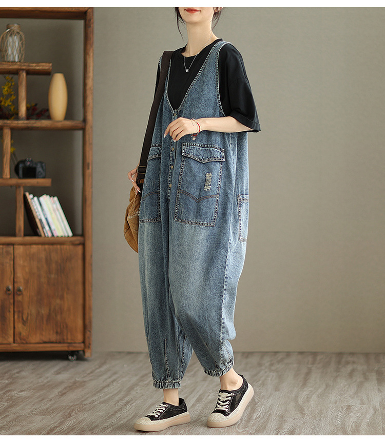 Boutique Wholesale 2024 Summer Loose Versatile Casual Slimming High Waist and Age Reducing Korean Denim Women's jumpsuit