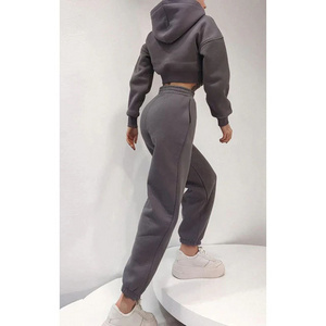 Hoodie Manufacturer High Quality Blank Cotton Custom Logo Cropped Hoodie Woman Sweatpants And Hoodie Set