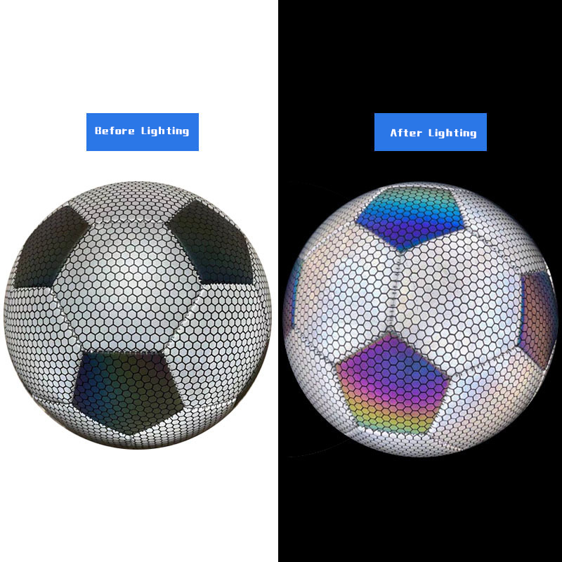 Glowing in the dark Reflective Official light up holographic leather Soccer Ball Reflective football