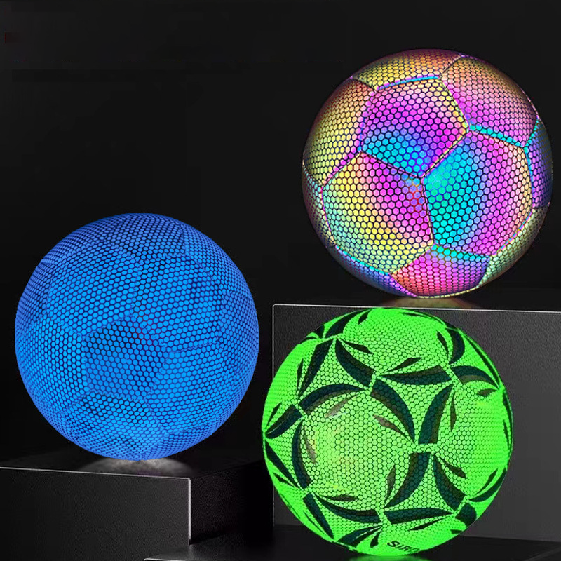 Glowing in the dark Reflective Official light up holographic leather Soccer Ball Reflective football