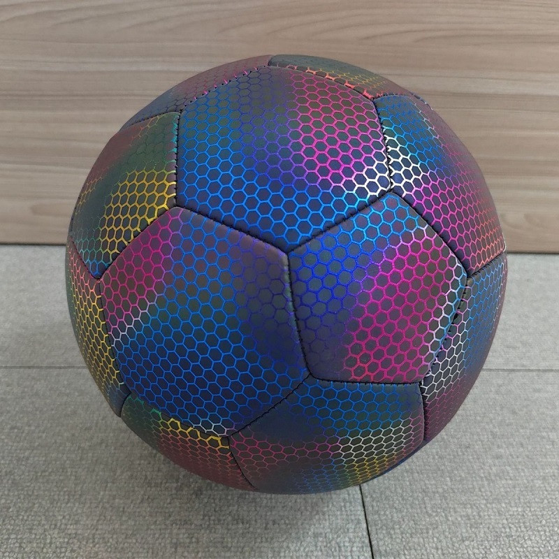 Glowing in the dark Reflective Official light up holographic leather Soccer Ball Reflective football