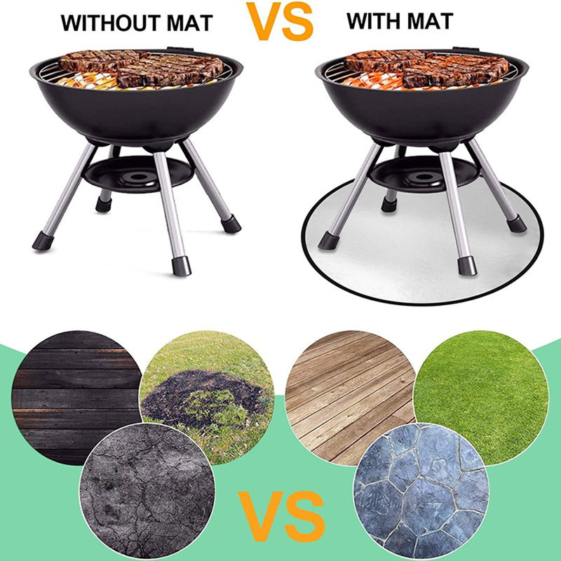 Portable Round Fire Pit Mat Reflective Fireproof Fiberglass Ember Fireproof Floor Mat