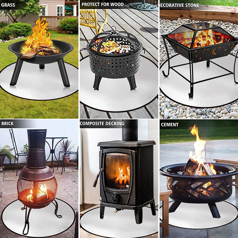 Portable Round Fire Pit Mat Reflective Fireproof Fiberglass Ember Fireproof Floor Mat