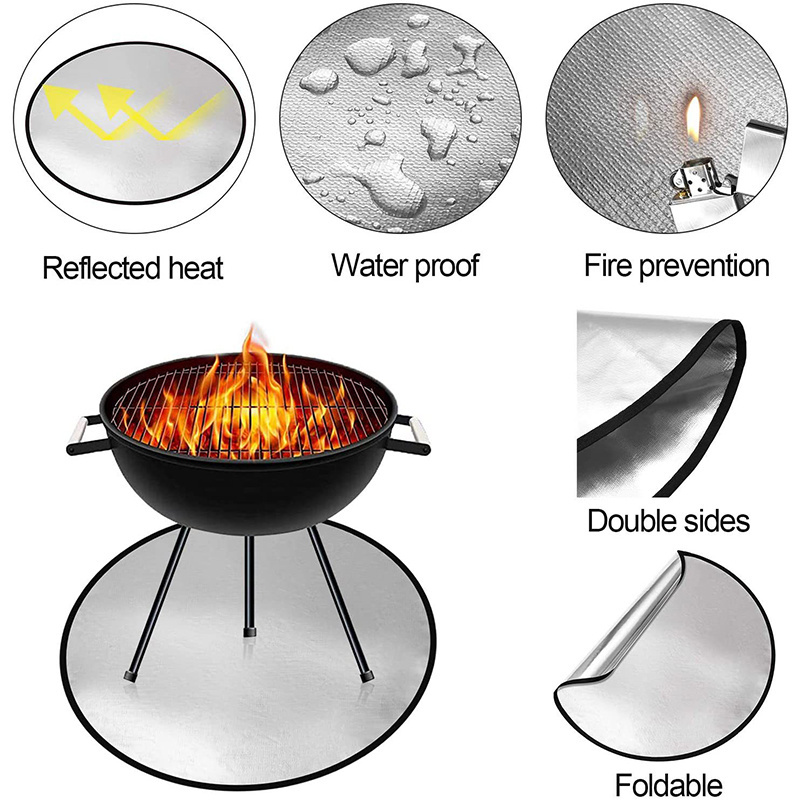 Portable Round Fire Pit Mat Reflective Fireproof Fiberglass Ember Fireproof Floor Mat