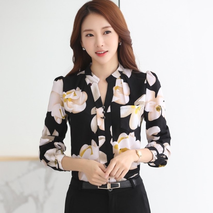 Autumn new Korean version of the women's shirt autumn Slim shirts long sleeve female chiffon shirt  blouse