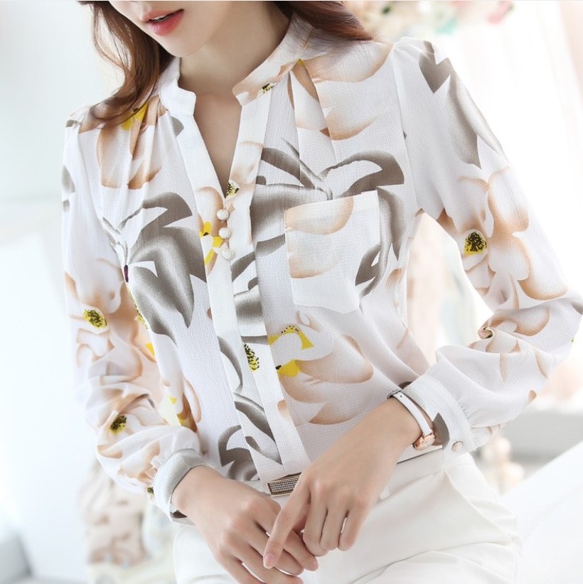 Autumn new Korean version of the women's shirt autumn Slim shirts long sleeve female chiffon shirt  blouse