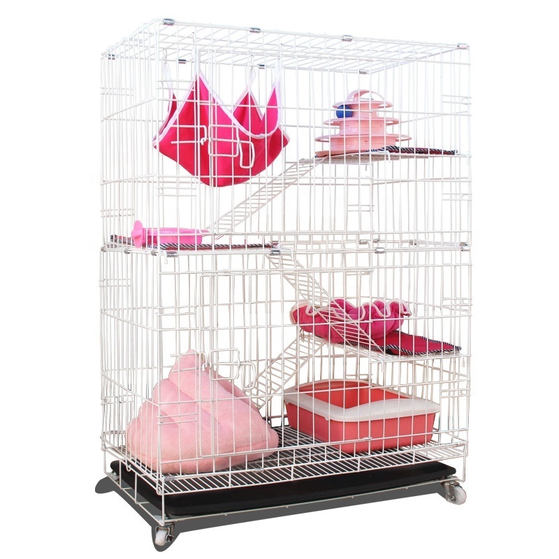 Foldable Three Layers Pet Cage Collapsible Cat Crate Kennel with Tray