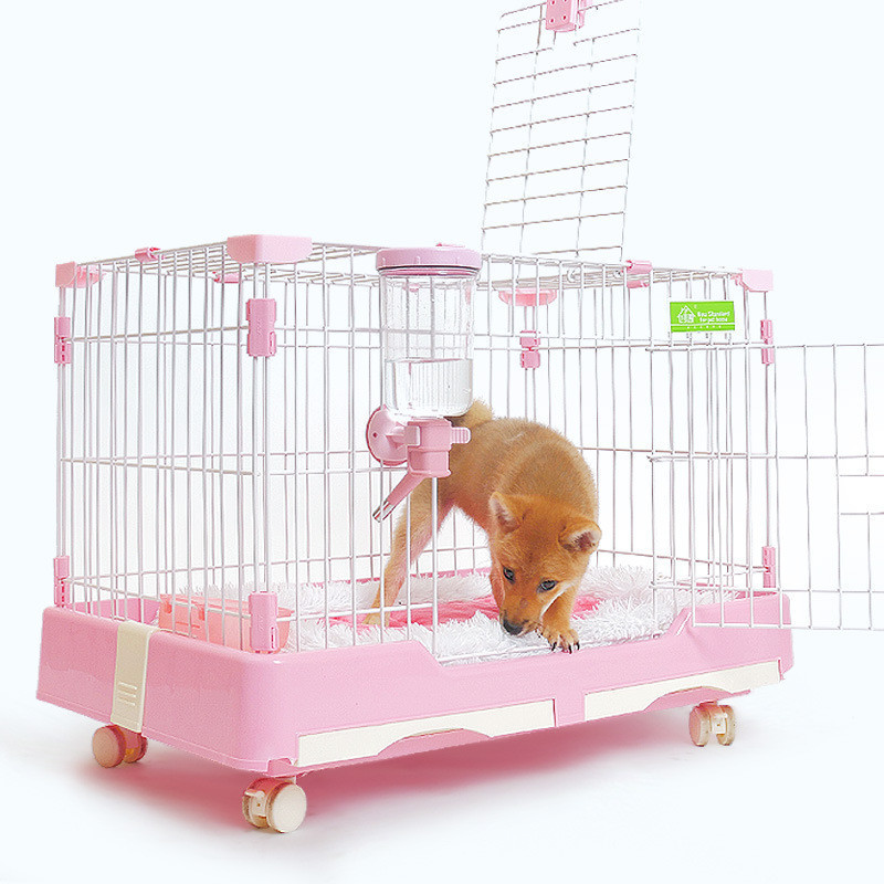 Hot Sale Dog Crate Kennel Double Bottom Trays Pet Cage On Wheels (S)