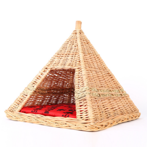 Nature Hand-knitting Osier Wicker Rattan Pet Bed &Tent &Canopy &Teepee for Dog Cat  with Cushion Pet Furniture