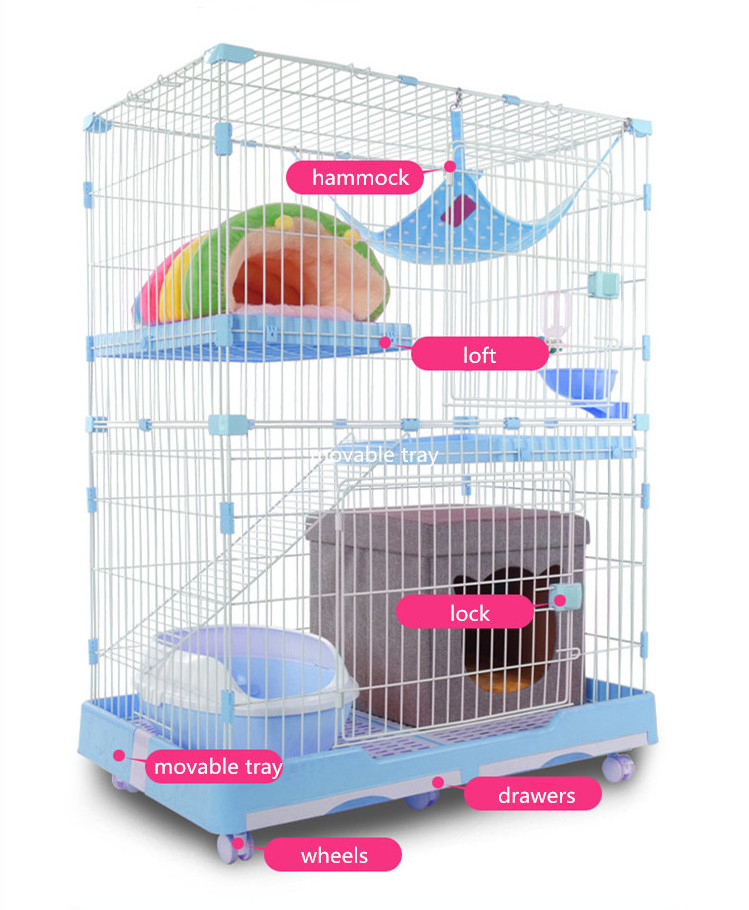 Large Space Pet Cage Double Layers Multifunction Cat Cage with Trays and Drawers