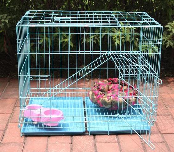 Foldable Double Layers Pet Cage Collapsible Cat &Dog Crate Kennel with Tray