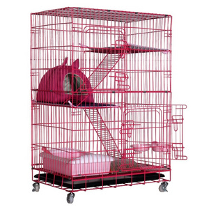 Foldable Three Layers Pet Cage Collapsible Cat Crate Kennel with Tray