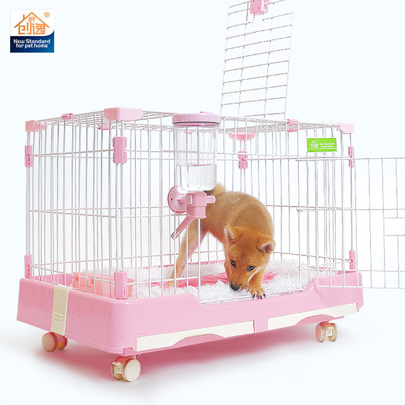 Hot Sale Dog Crate Kennel Double Bottom Trays Pet Cage with Wheels (M)