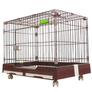 Hot Sale Dog Crate Kennel Double Bottom Trays Pet Cage with Wheels (M)