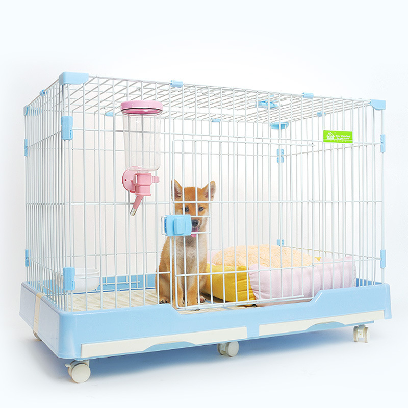 Hot Sale Dog Crate Kennel Double Bottom Trays Pet Cage with Wheels (M)