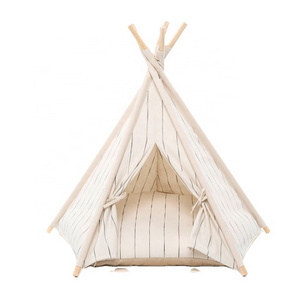 Lovely Summer Triangle Wooden  Pet Bed &Tent &House Cat Teepee for Dog and Cat with Cotton & Linen Cushion