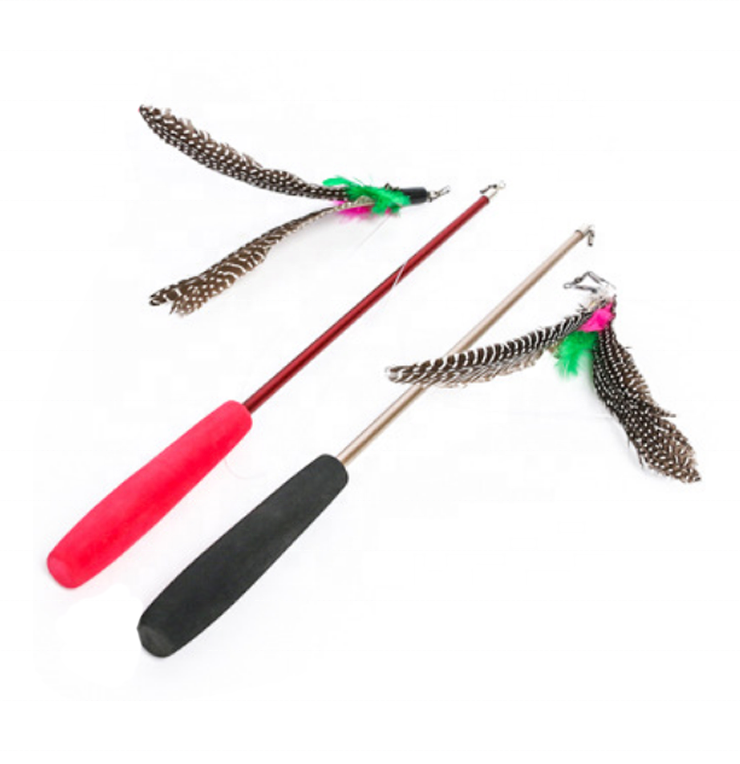 Colorful Cat Toy Stick Extension Fishing Rod with Feather Interactive Cat Teaser Wand Toy Bundle Set