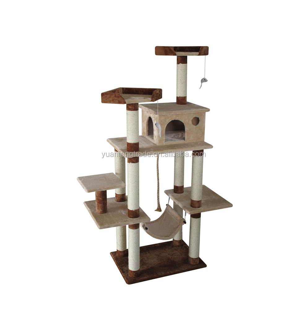 Large Cat Activity Tower Tree and Hammock with Sisal Scratching Post House and Platforms for Cat Climbing and Jumping