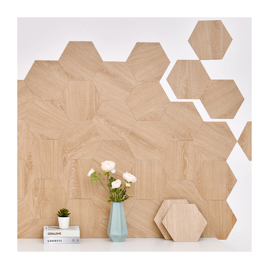 Waterproof  hexagonal wood pvc wall stickers 3D peel and stick wall panels for interior wall decoration