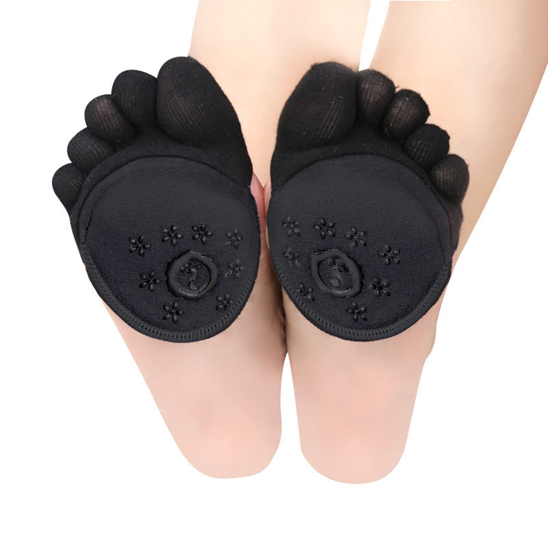 Cotton Ball of Foot Cushion Pads Soft Sponge Anti Slip Metatarsal Pads Forefoot Pads 5-Toe Invisible Fabric Socks