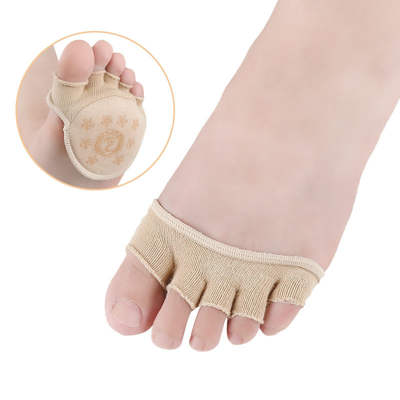 Cotton Ball of Foot Cushion Pads Soft Sponge Anti Slip Metatarsal Pads Forefoot Pads 5-Toe Invisible Fabric Socks