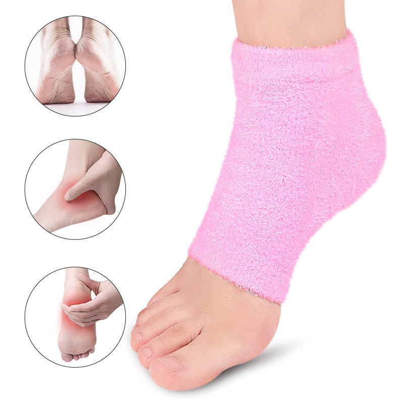 SPA Heel Cushion Protector Socks Plant Gel Heel Cups for Dry Cracked Skin Comfort Feather Yarn Heel Socks