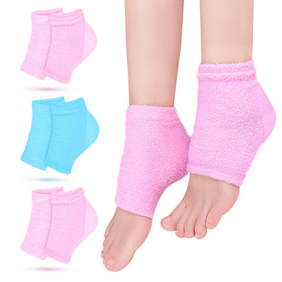 SPA Heel Cushion Protector Socks Plant Gel Heel Cups for Dry Cracked Skin Comfort Feather Yarn Heel Socks