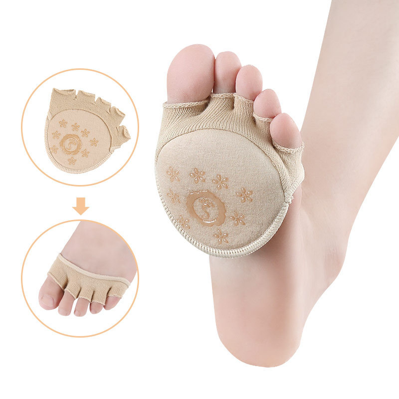 Cotton Ball of Foot Cushion Pads Soft Sponge Anti Slip Metatarsal Pads Forefoot Pads 5-Toe Invisible Fabric Socks