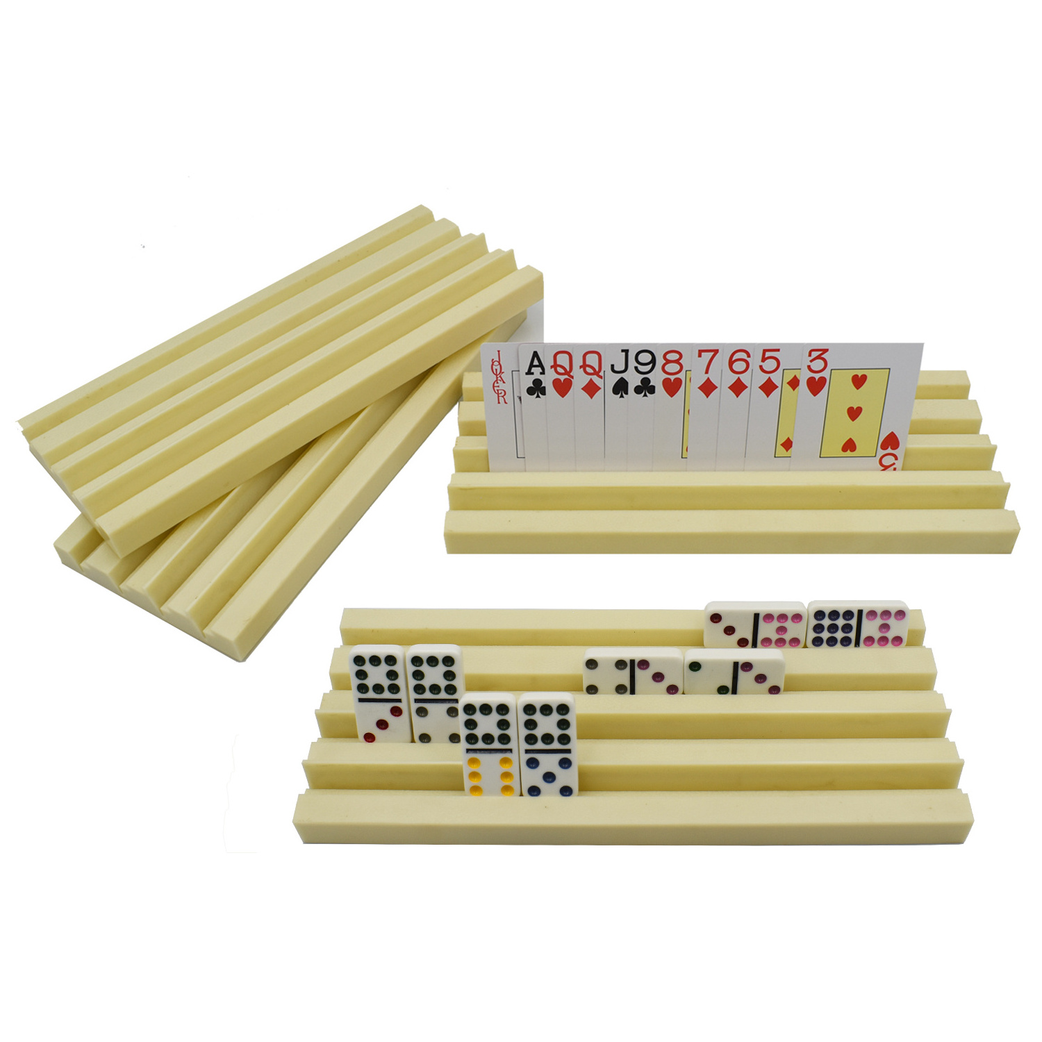 Plastic Holders Trays Set of 4 Tile Holders Racks for Mexican Train and Playing Cards Games solid wood domino rack