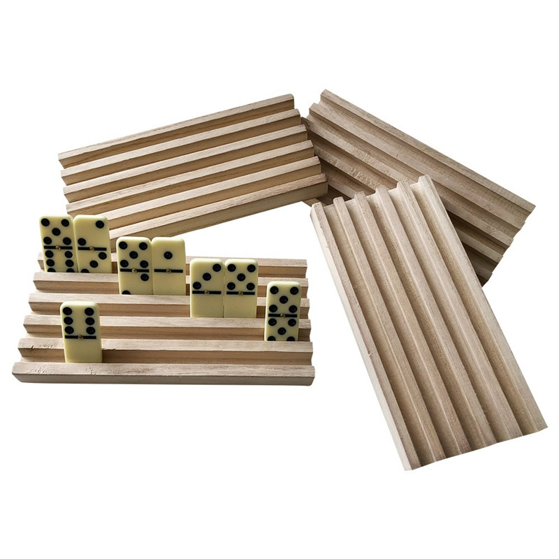 Set of 4 Solid Wood Domino Tray, Domino Tiles Rack, Domino Holder