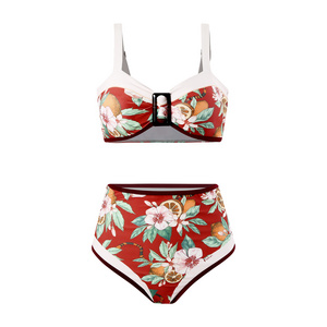 2024 Fashion Floral Print Swimsuit Set Brazilian Retro High Waist Sling Swimwear Brazilian Beach Bikini