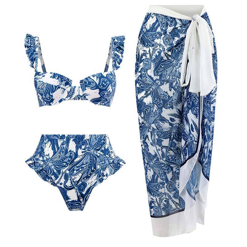 Women's High Waisted Front Tie Bathing Suit Floral Spaghetti Strap Bikini Sets Swimsuits