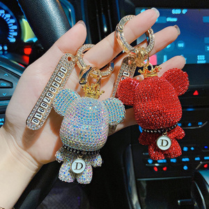 Cute Rhinestone Wristlet Bling Teddy Bear Keychain for Car Crystal Anti Lose Key Chains