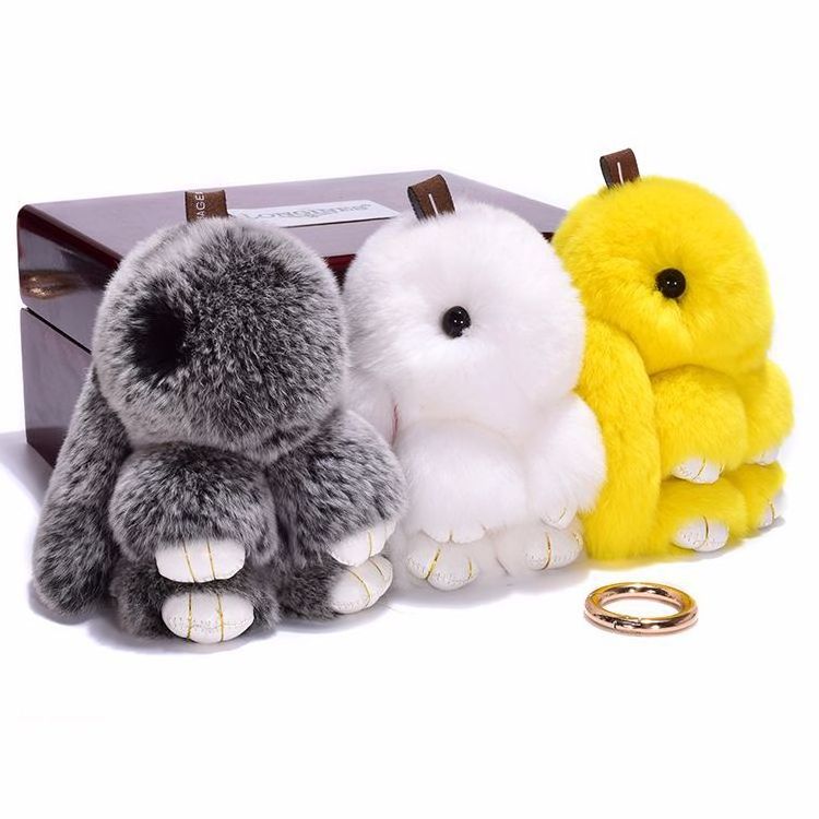 8cm Bunny Doll Keychain Soft Cute Faux Fur Pom Pom Fluffy Plush Pendant KeyChain Car bag keyring