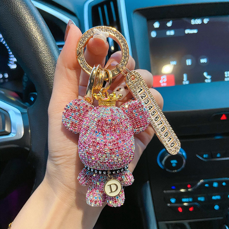 Cute Rhinestone Wristlet Bling Teddy Bear Keychain for Car Crystal Anti Lose Key Chains